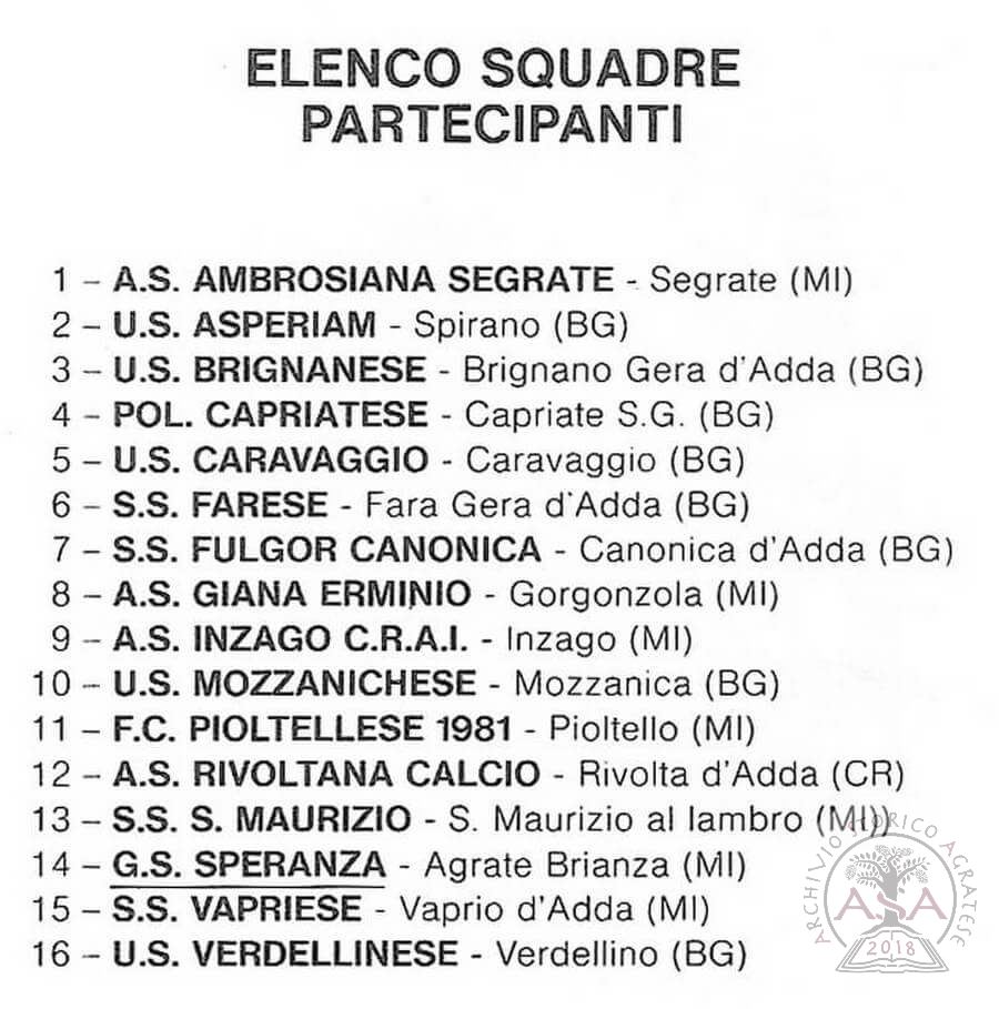 Prima categoria Elenco squadre