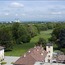 Panoramica dal campanile della chiesa di Omate, Parco villa Trivulzio e vimercate